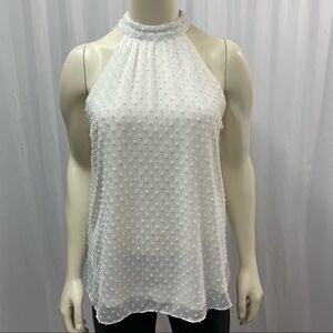 White Textured Halter Blouse with Bow at Back, Size Small